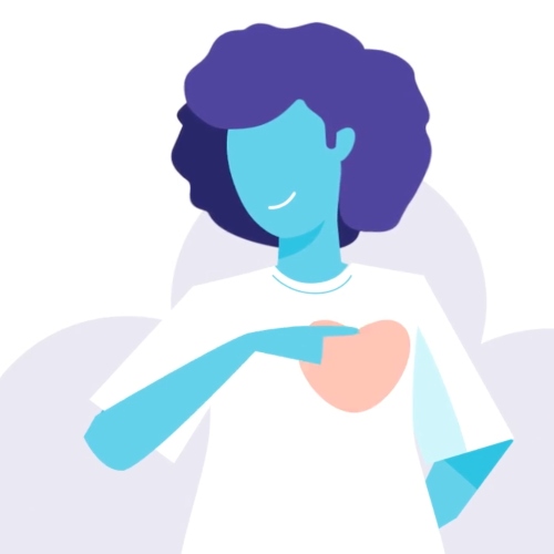 illustrated design of woman pointing to her heart