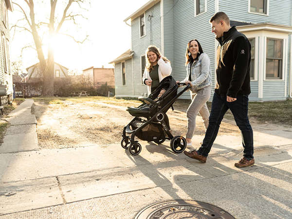 adoptive family takes a walk through their neighborhood